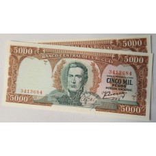 URUGUAY 1967 . FIVE THOUSAND 5,000 PESOS BANKNOTES